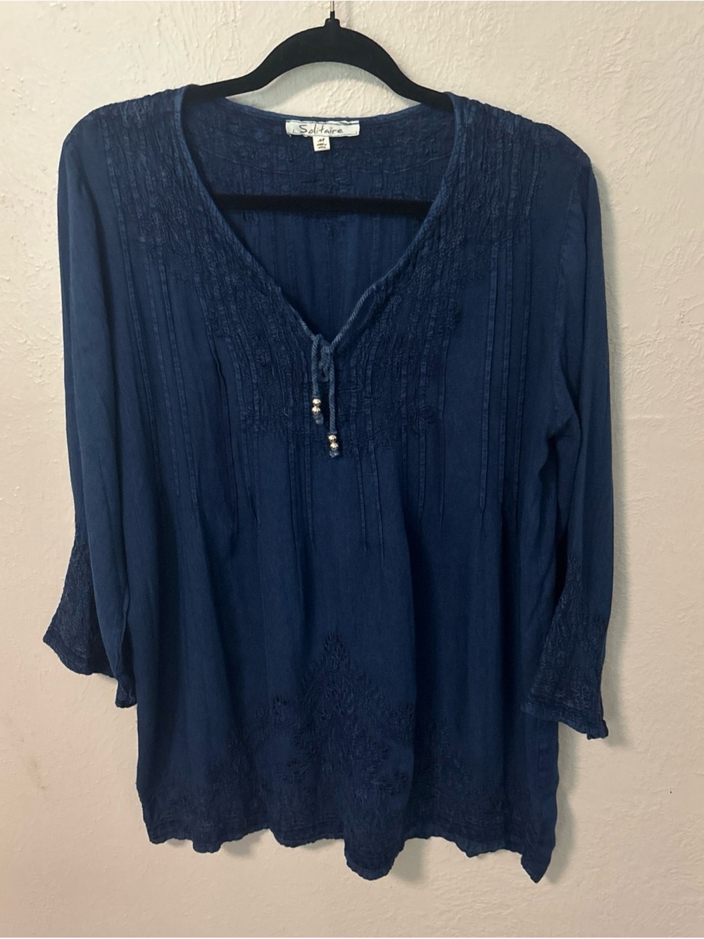 Solitaire Navy Embroidered Peasant Tunic